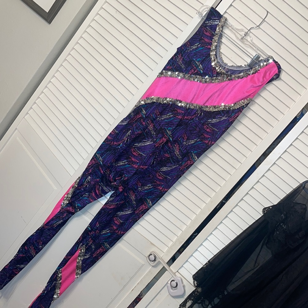 Vintage Halloween costume work out Barbie 80s 90s pink purple sequins party